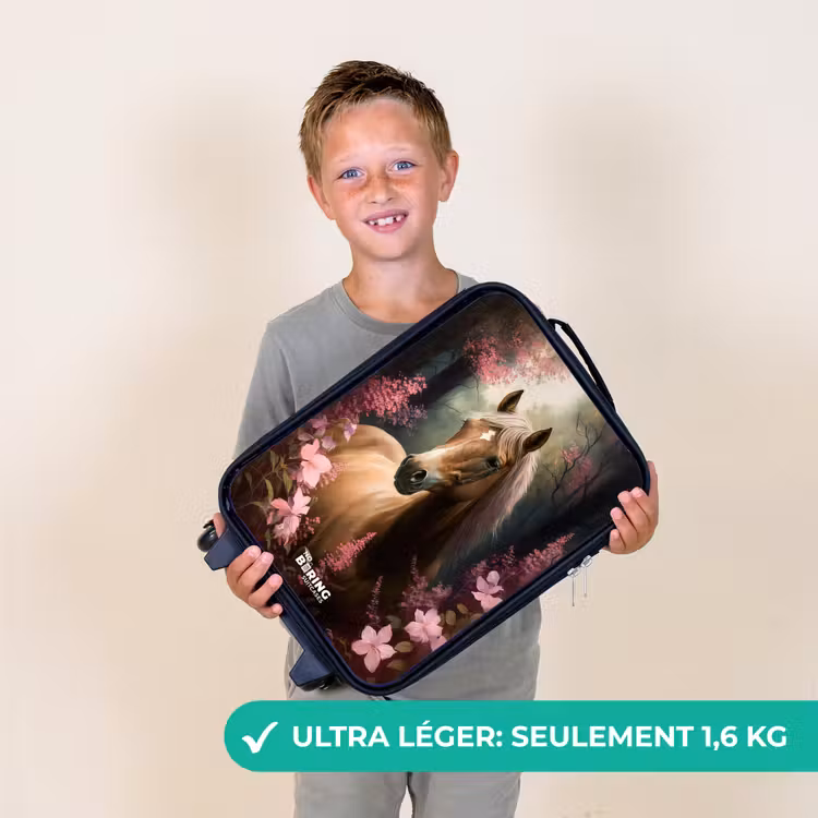Valise enfant - Cheval marron clair parmi des fleurs roses — 2