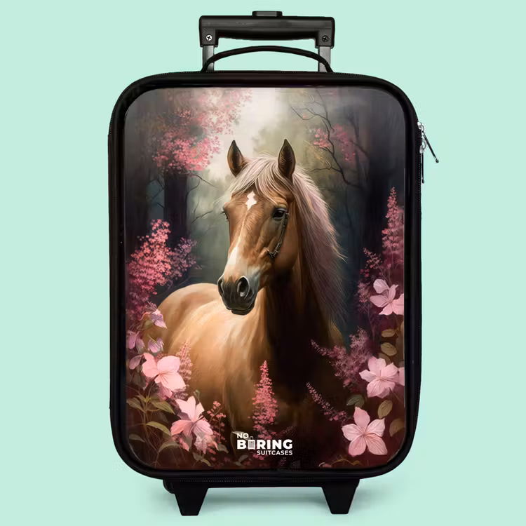 Valise enfant - Cheval marron clair parmi des fleurs roses — 3