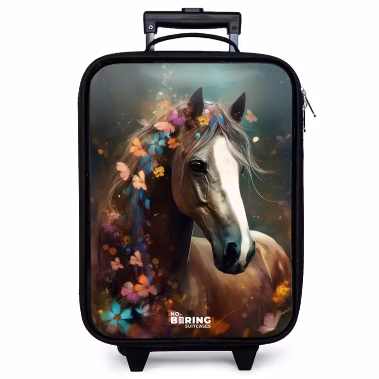 Valise enfant - Cheval marron clair parmi les fleurs — 1