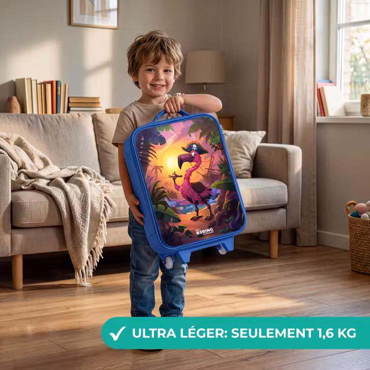 Valise enfant - Bleu - Flamant pirate sur une piste tropicale — 3