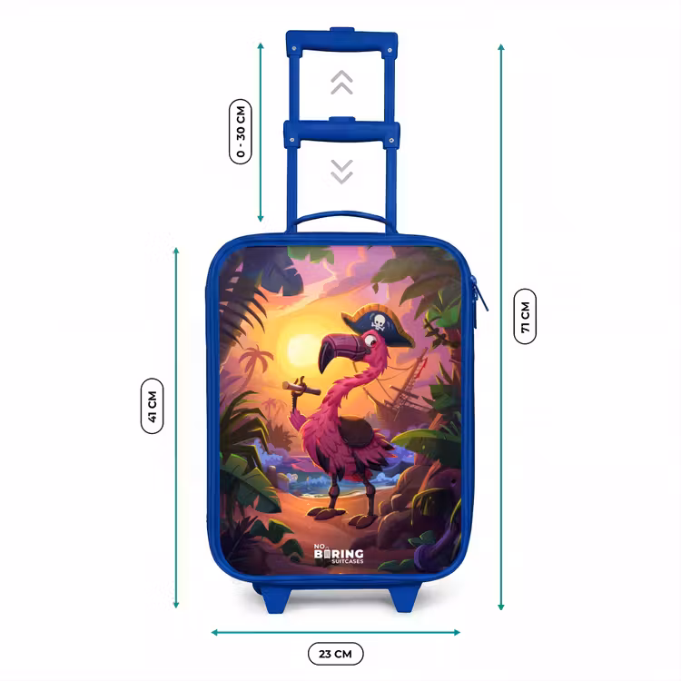 Valise enfant - Bleu - Flamant pirate sur une piste tropicale — 6