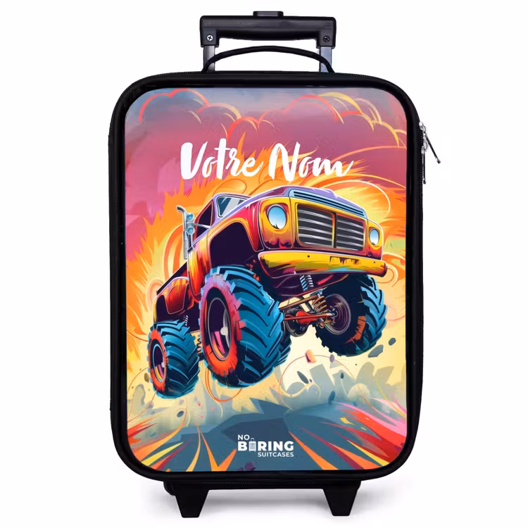Valise enfant - Le Monster Truck rose survole l'asphalte — 1