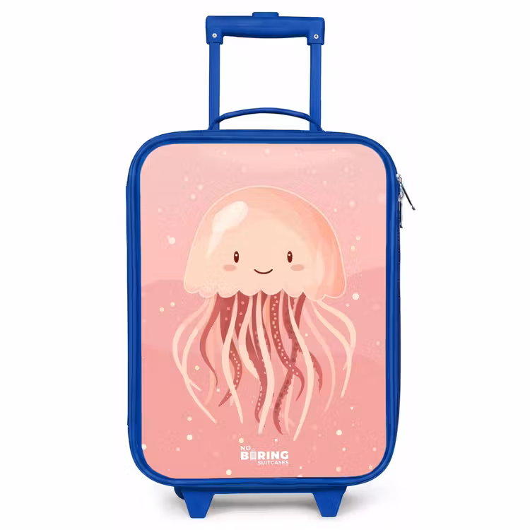 Valise enfant - Bleu - Méduse rose avec visage — 1
