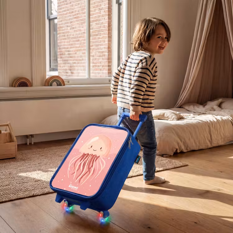 Valise enfant - Bleu - Méduse rose avec visage — 2
