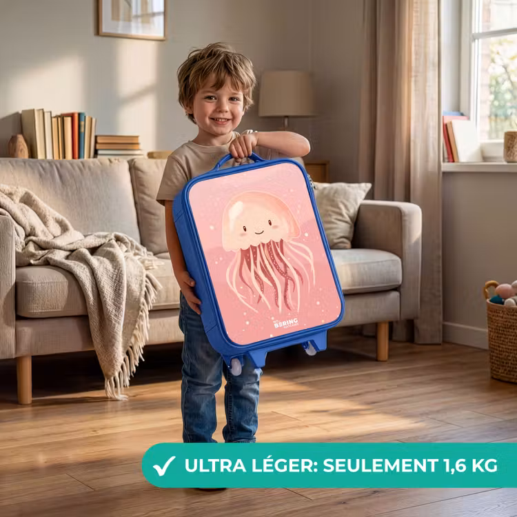 Valise enfant - Bleu - Méduse rose avec visage — 3