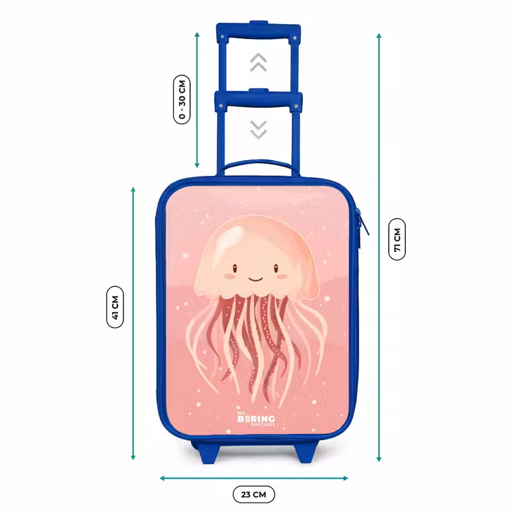 Valise enfant - Bleu - Méduse rose avec visage — 6