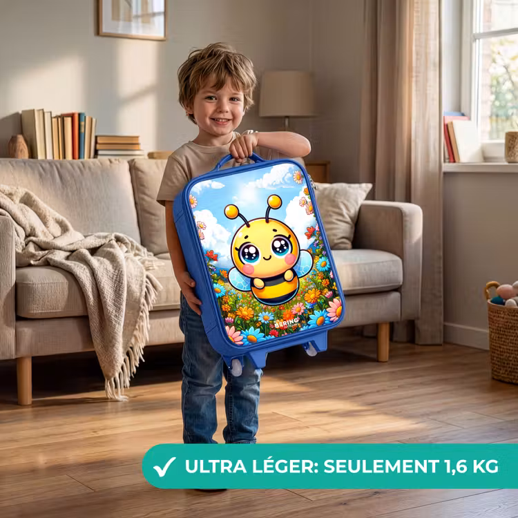Valise enfant - Bleu - Mignonne abeille parmi les fleurs — 3
