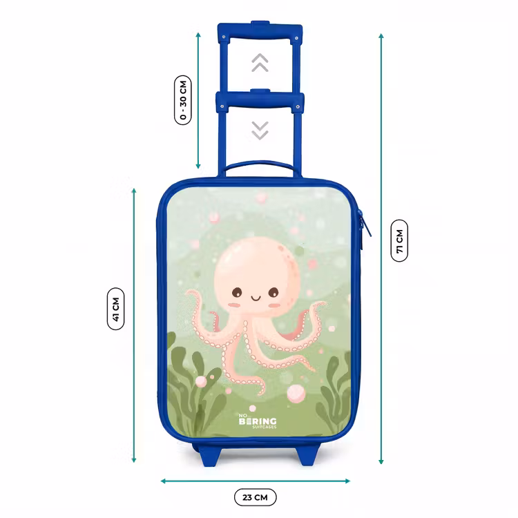 Valise enfant - Bleu - Pieuvre rose avec un sourire — 6