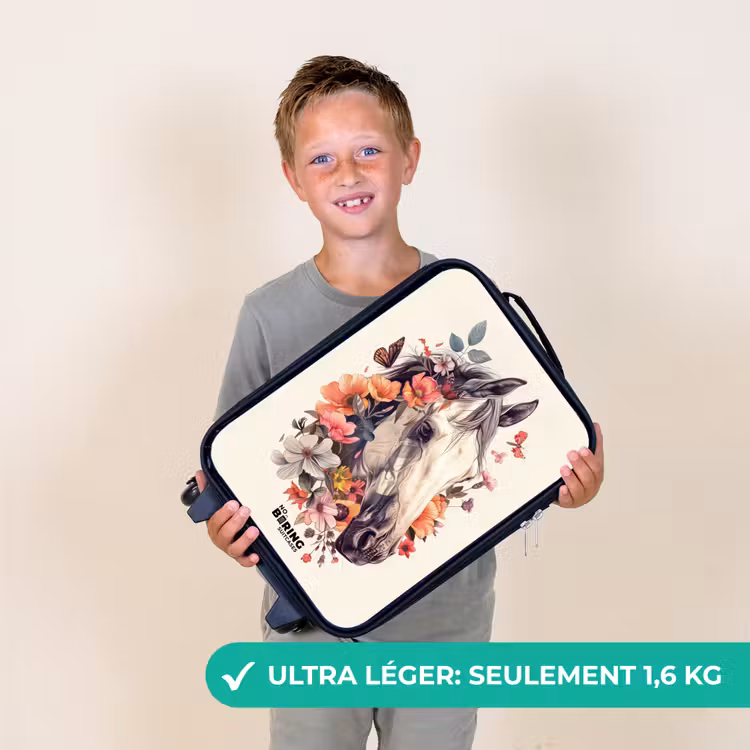 Valise enfant - Tête de cheval blanc entourée de fleurs et de papillons — 2
