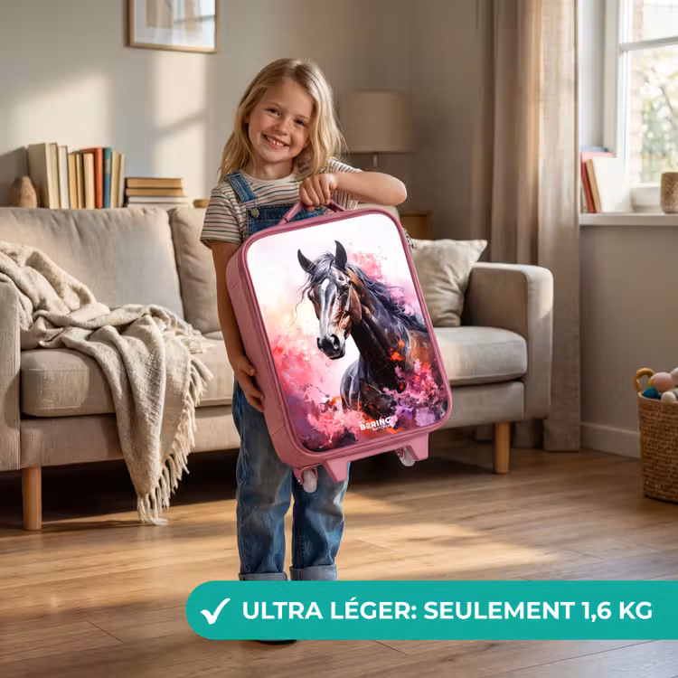 Valise enfant - Rose - Aquarelle d'un cheval en explosion de couleurs — 3