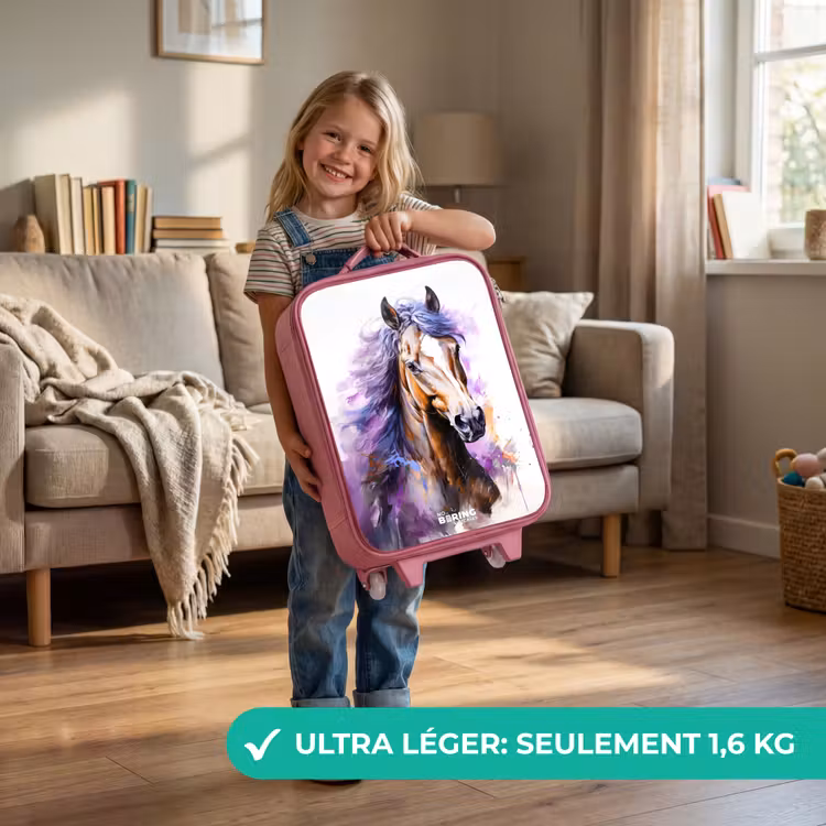 Valise enfant - Rose - Cheval aquarelle avec crinière violette — 3