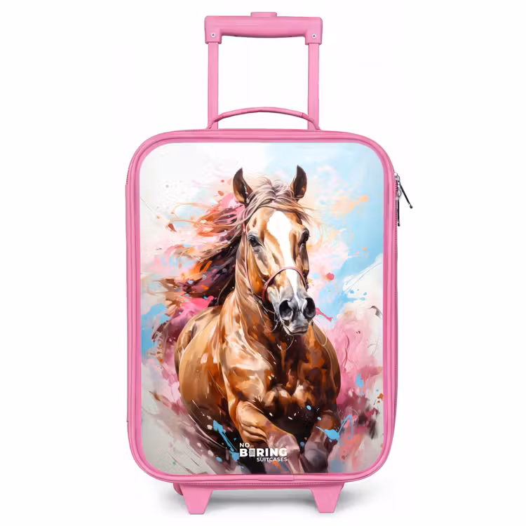 Valise enfant - Rose - Cheval au galop sur fond coloré — 1