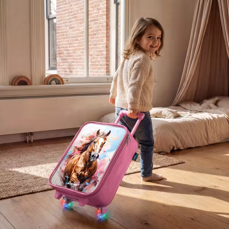 Valise enfant - Rose - Cheval au galop sur fond coloré — 2