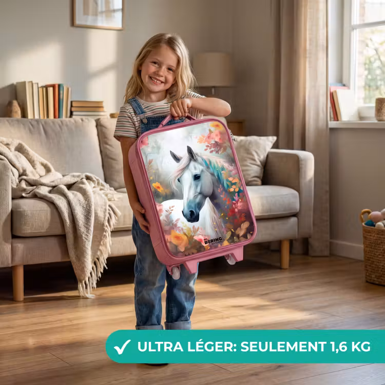 Valise enfant - Rose - Cheval blanc entouré de fleurs — 3