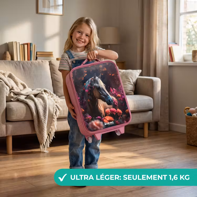 Valise enfant - Rose - Cheval brun doré parmi les fleurs — 3