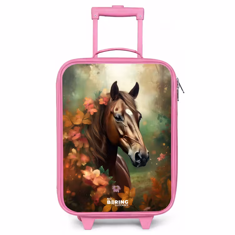 Valise enfant - Rose - Cheval brun parmi les fleurs — 1