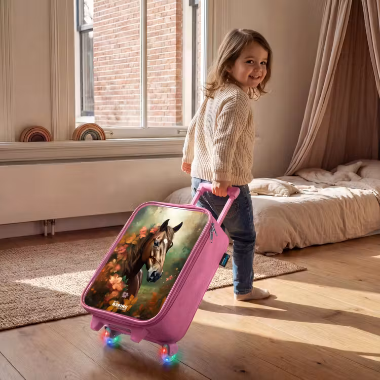 Valise enfant - Rose - Cheval brun parmi les fleurs — 2