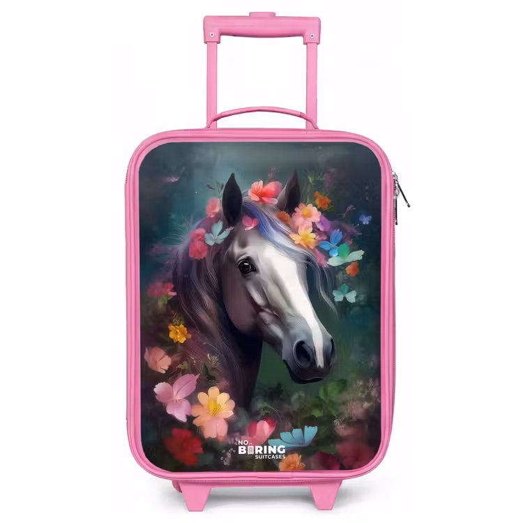 Valise enfant - Rose - Cheval dans des fleurs colorées — 1