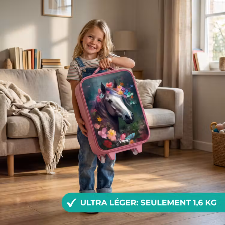 Valise enfant - Rose - Cheval dans des fleurs colorées — 3