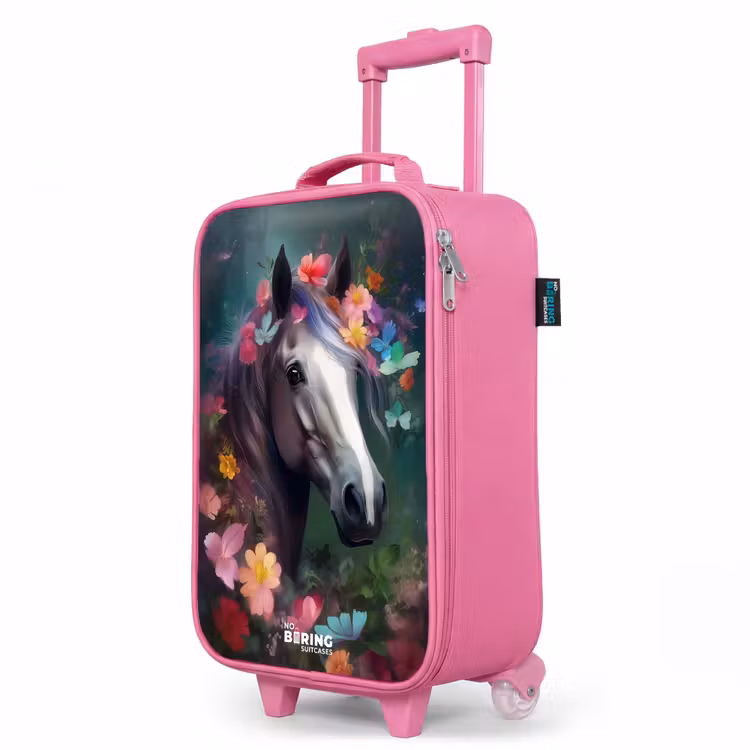 Valise enfant - Rose - Cheval dans des fleurs colorées — 8