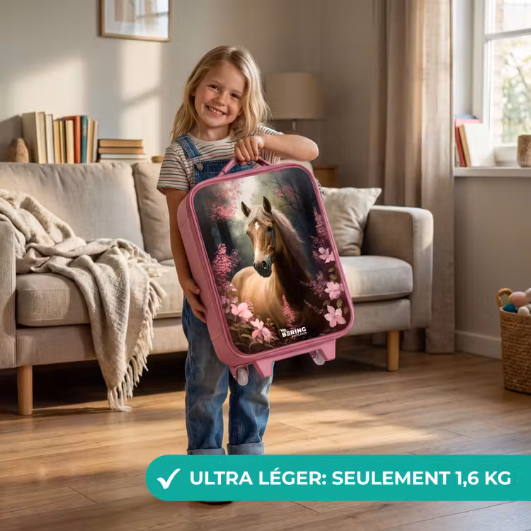 Valise enfant - Rose - Cheval marron clair parmi des fleurs roses — 3
