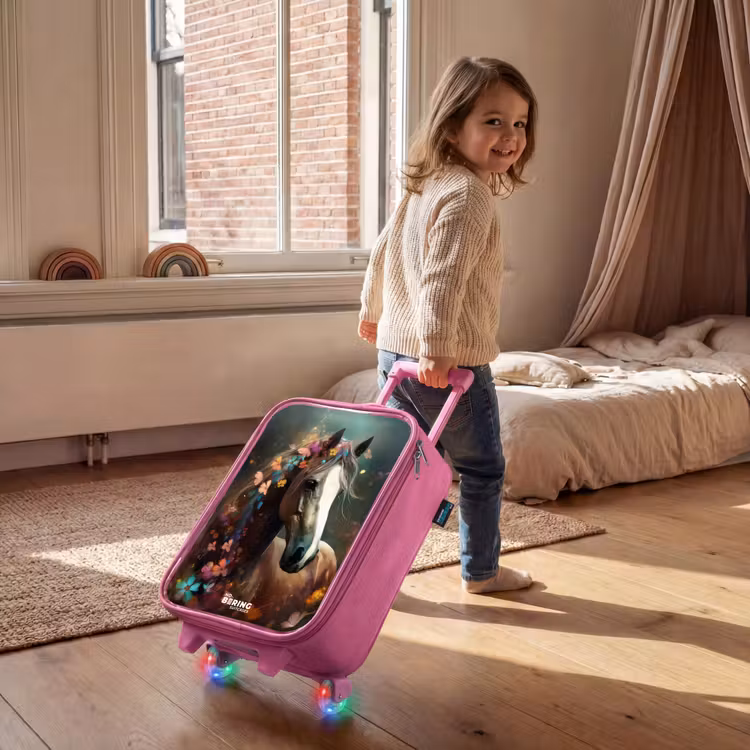 Valise enfant - Rose - Cheval marron clair parmi les fleurs — 2