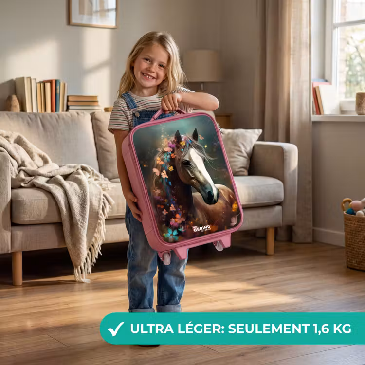 Valise enfant - Rose - Cheval marron clair parmi les fleurs — 3
