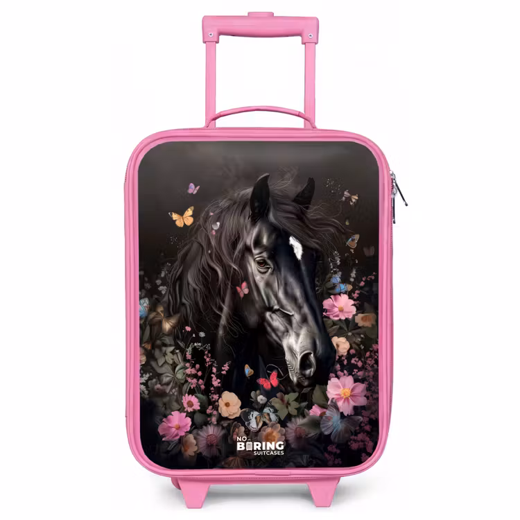 Valise enfant - Rose - Cheval noir en fleurs — 1
