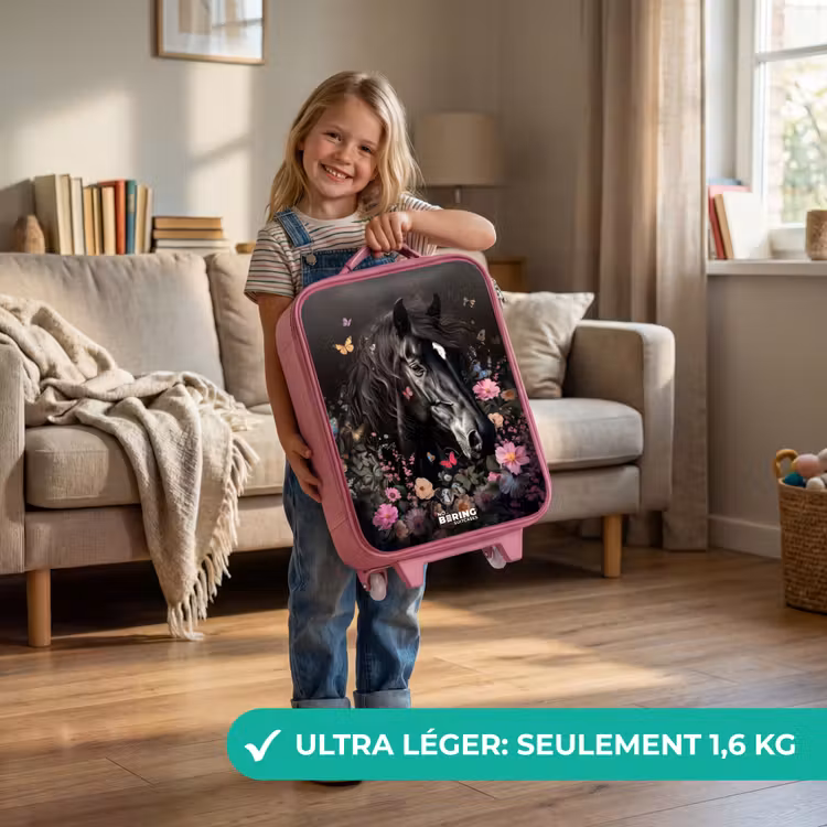 Valise enfant - Rose - Cheval noir en fleurs — 3