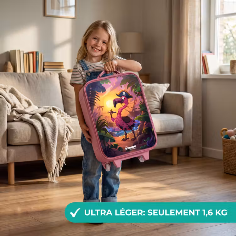 Valise enfant - Rose - Flamant pirate sur une piste tropicale — 3
