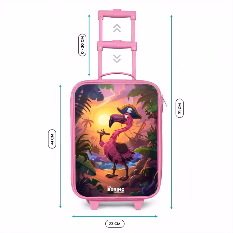 Valise enfant - Rose - Flamant pirate sur une piste tropicale — 6