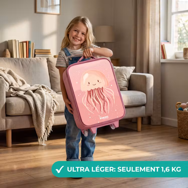 Valise enfant - Rose - Méduse rose avec visage — 3