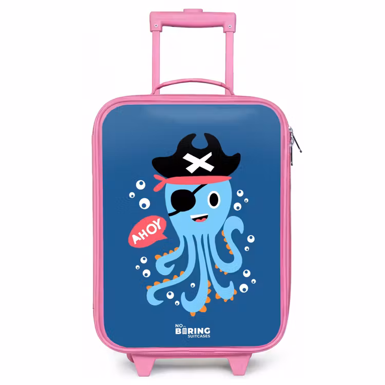Valise enfant - Rose - Pieuvre pirate avec un chapeau — 1