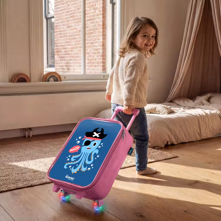 Valise enfant - Rose - Pieuvre pirate avec un chapeau — 2