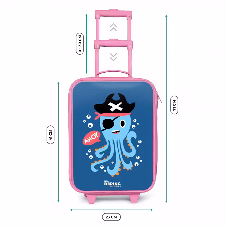 Valise enfant - Rose - Pieuvre pirate avec un chapeau — 6