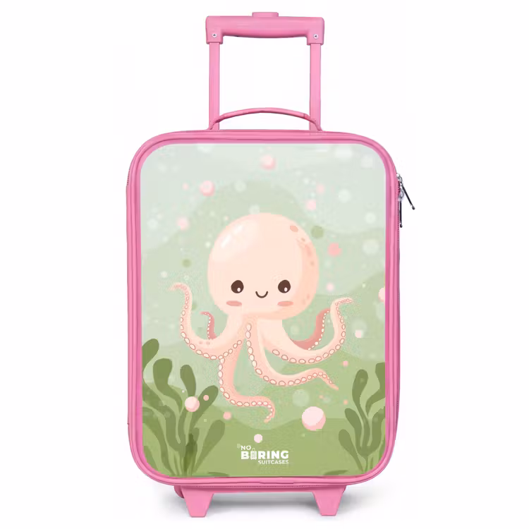 Valise enfant - Rose - Pieuvre rose avec un sourire — 1