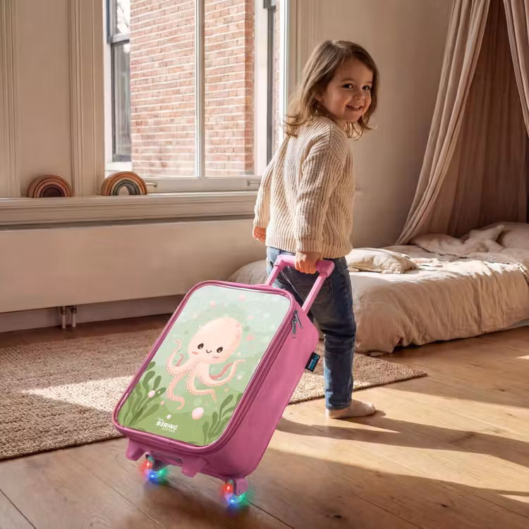 Valise enfant - Rose - Pieuvre rose avec un sourire — 2
