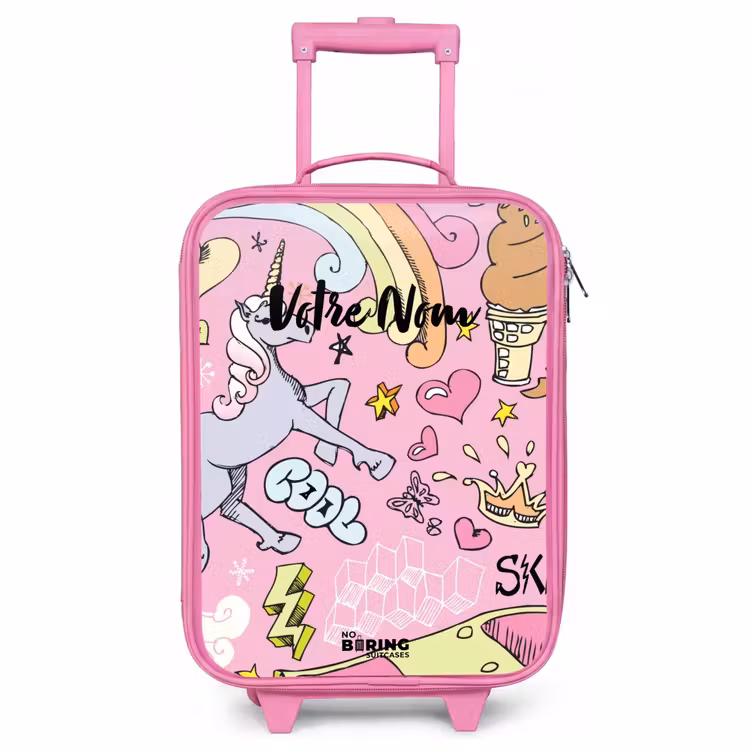 Valise enfant - Rose - Gribouillis de licorne — 1