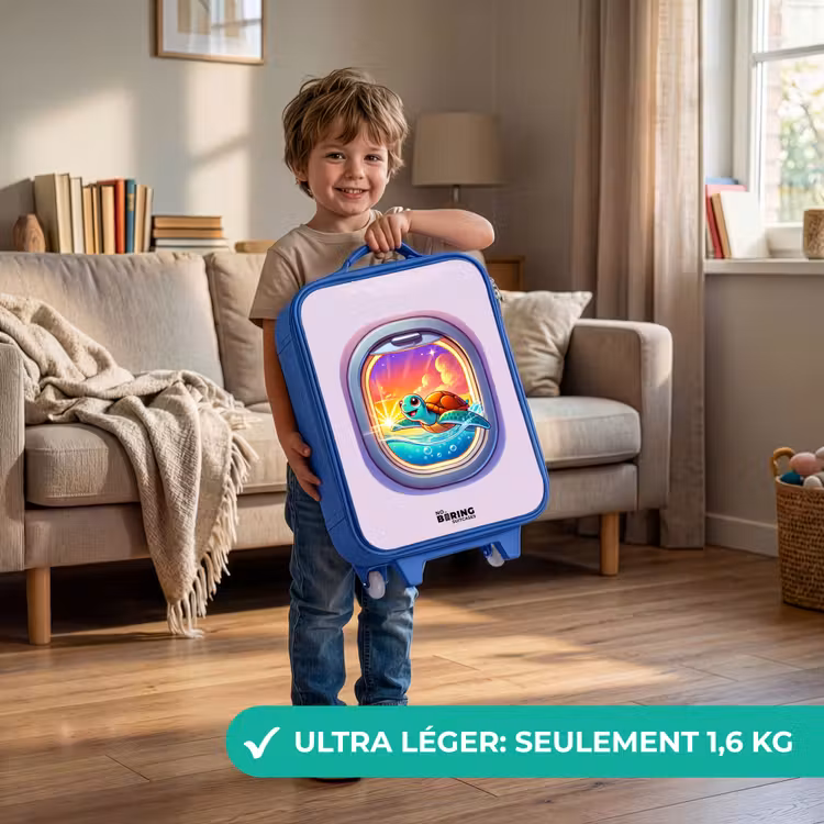 Valise enfant - Bleu - Tortue nageant au coucher du soleil — 3