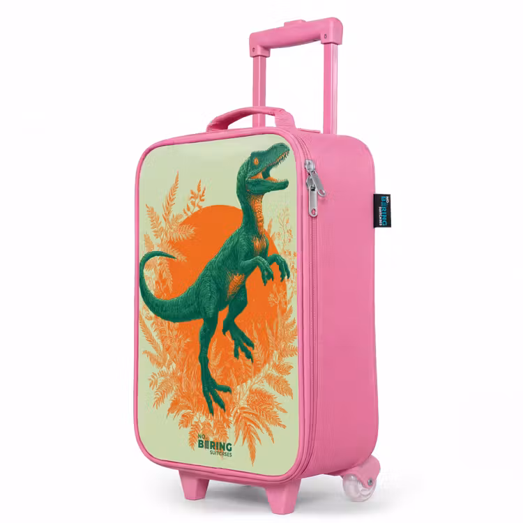 Valise enfant - Rose - Dino vert parmi les fougères — 8