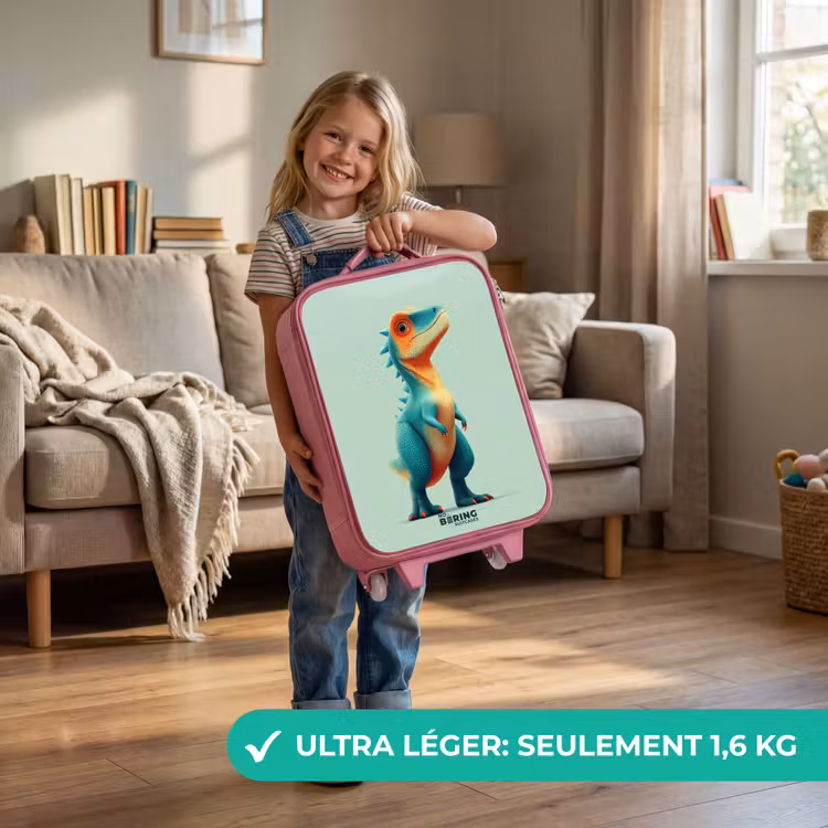Valise enfant - Rose - Un dino robuste avec de grands yeux — 3