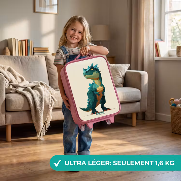 Valise enfant - Rose - Dinoïde cornu au regard acéré — 3