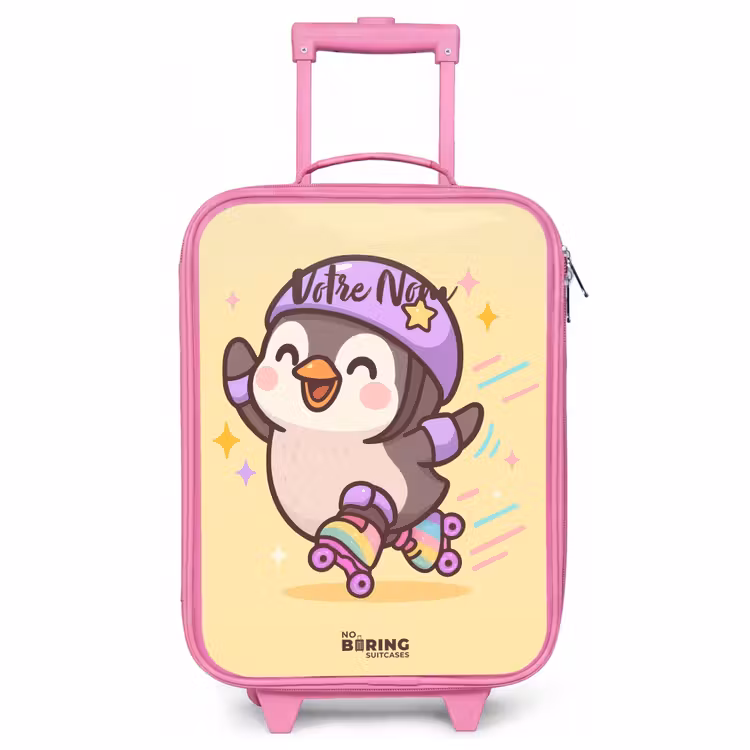 Valise enfant - Rose - Kawai - Pingouin - Patins à roulettes — 1