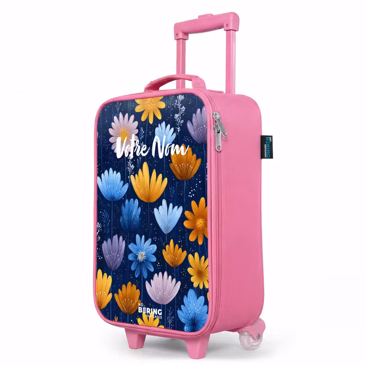 Valise enfant - Rose - Fleurs sur fond bleu foncé — 8