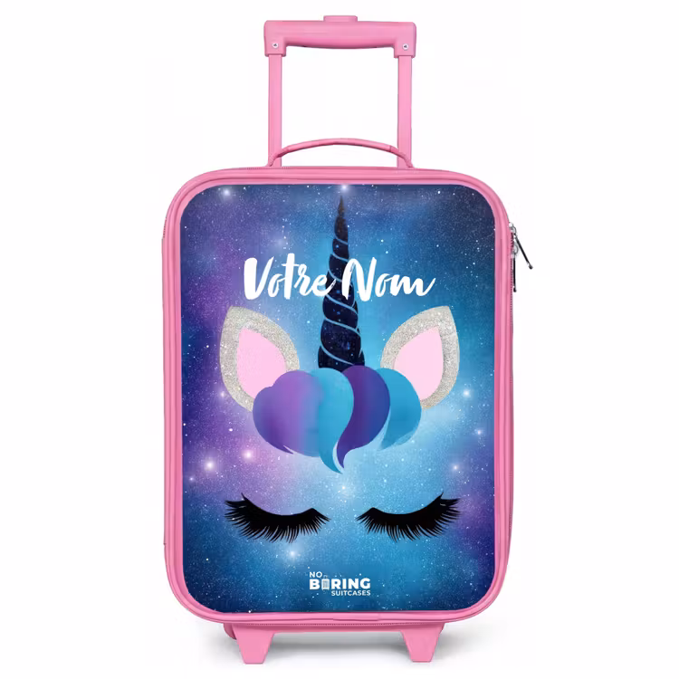 Valise enfant - Rose - Licorne sur fond de ciel étoilé — 1