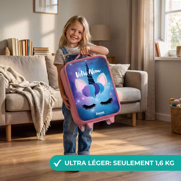 Valise enfant - Rose - Licorne sur fond de ciel étoilé — 3
