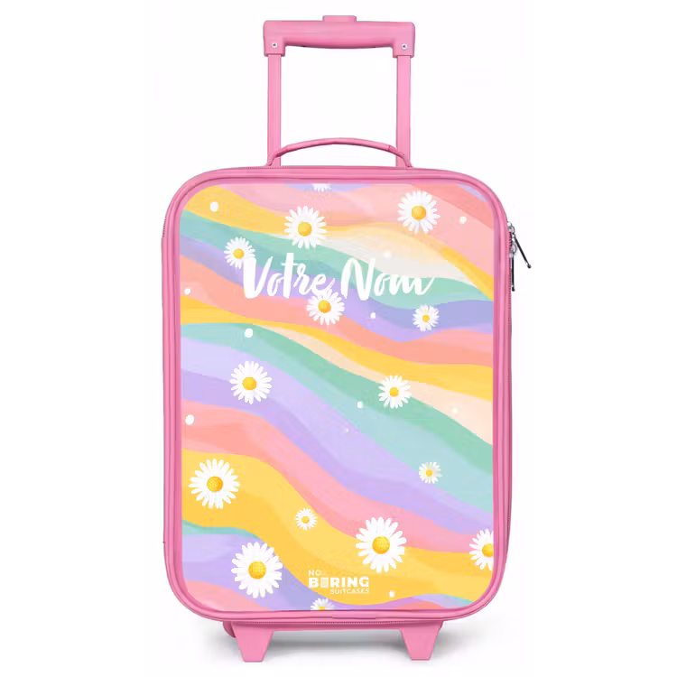 Valise enfant - Rose - Marguerites sur fond d'arc-en-ciel — 1