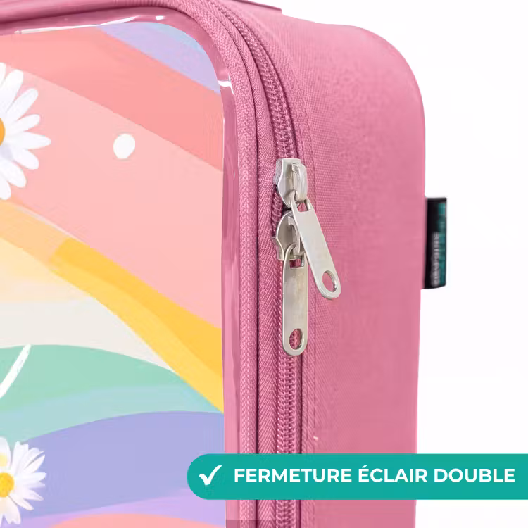 Valise enfant - Rose - Marguerites sur fond d'arc-en-ciel — 7