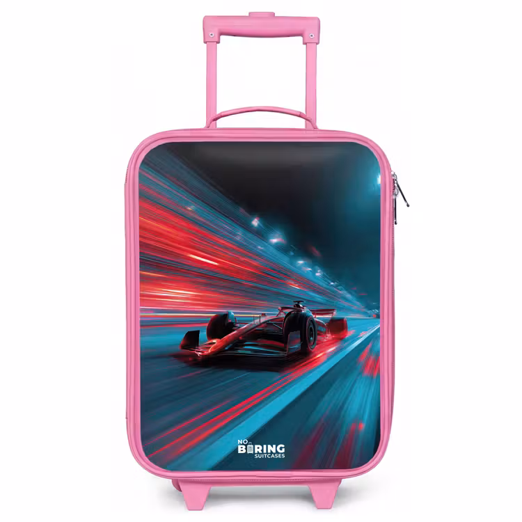 Valise enfant - Rose - Voiture de course - Piste - Néon - Eclairage — 1