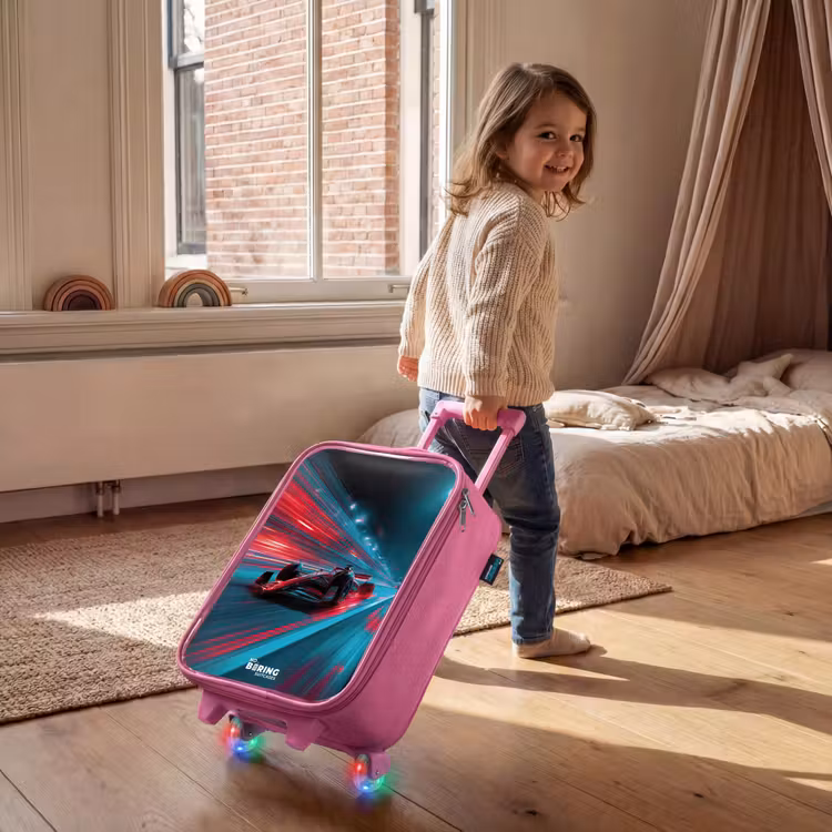 Valise enfant - Rose - Voiture de course - Piste - Néon - Eclairage — 2